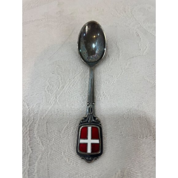 Vintage Meka Denmark Demitasse Spoon Red Enamel White Cross Design - Picture 1 of 4
